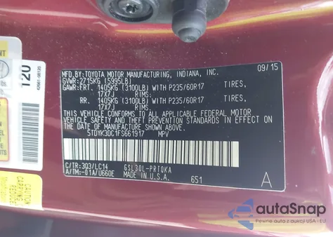 2015 Toyota Sienna Xle 8 Passenger from USA, damaged, VIN 5TDYK3DC1FS661917